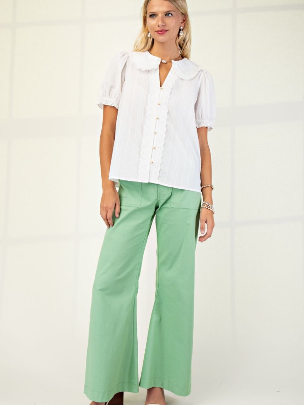NWT 100% Cotton Peter Pan Collar Blouse - Picture 6 of 7